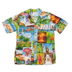 Vintage Surfside Sportswear Waikiki Hawaiian Shirt Men Small Camp Collar Collage